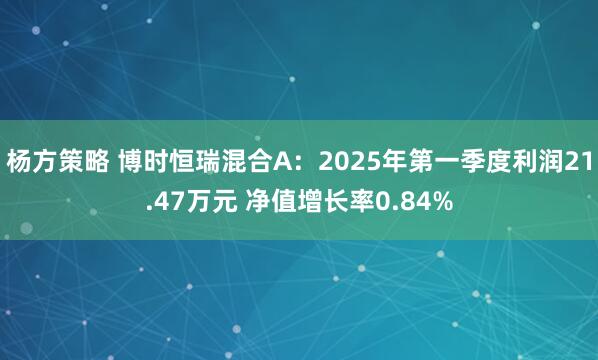 杨方策略 博时恒瑞混合A：2025年第一季度利润21.47万元 净值增长率0.84%